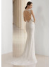 V Neck Beaded Ivory Lace Keyhole Back Wedding Dress